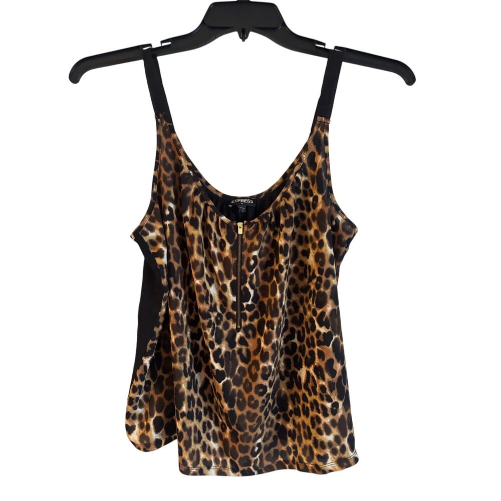 Express Women’s Cheetah Print Tank Top Half Zip Size Large Y2K Leopard